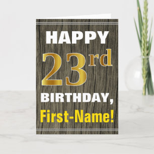 Faux Wood, Faux Guld 23:e födelsedagen + Namn Kort