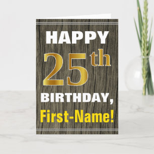 Faux Wood, Faux Guld 25:e födelsedagen + Namn Kort