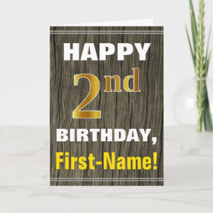 Faux Wood, Faux Guld 2:a födelsedagen + Namn Kort