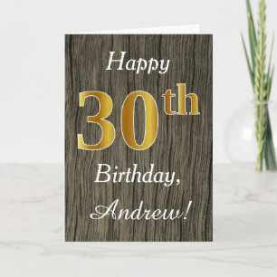 Faux Wood, Faux Guld 30års födelsedag + eget namn Kort