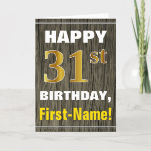 Faux Wood, Faux Guld 31a Birthday + Namn Kort