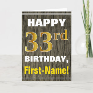 Faux Wood, Faux Guld 33:e födelsedagen + Namn Kort