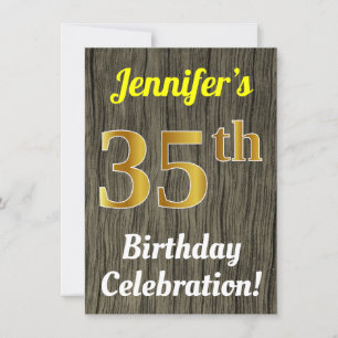 Faux Wood, Faux Guld 35e Birthday Celebration Inbjudningar