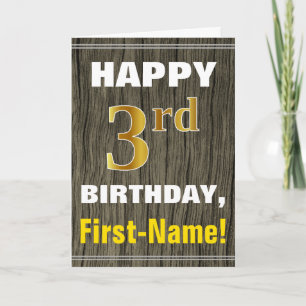 Faux Wood, Faux Guld 3:e födelsedagen + Namn Kort