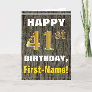 Faux Wood, Faux Guld 41:a födelsedagen + Namn Kort