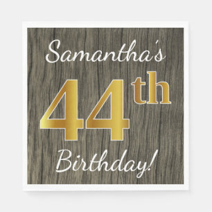 Faux Wood, Faux Guld 44th Birthday + Custom Name Pappersservett