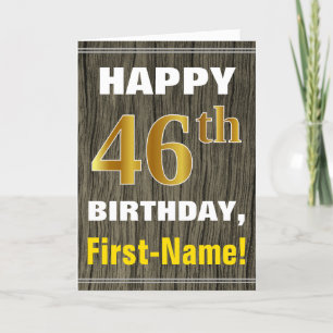 Faux Wood, Faux Guld 46:e födelsedagen + Namn Kort