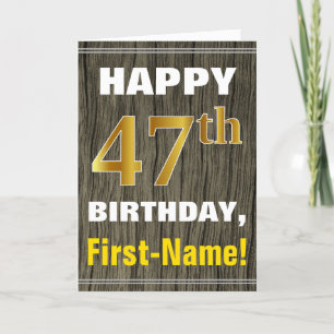 Faux Wood, Faux Guld 47:e födelsedagen + Namn Kort