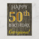 Faux Wood, Faux Guld 50:e födelsedagen + eget namn Vykort (Front)