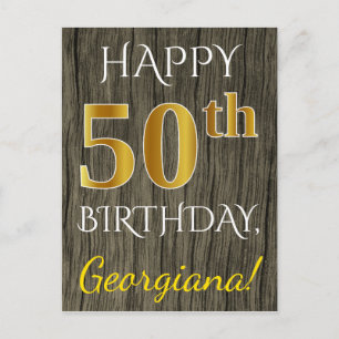 Faux Wood, Faux Guld 50:e födelsedagen + eget namn Vykort