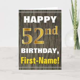 Faux Wood, Faux Guld 52:a födelsedagen + Namn Kort