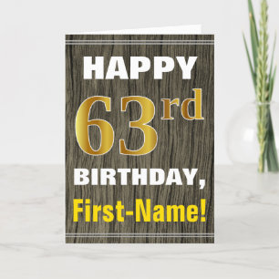 Faux Wood, Faux Guld 63:e födelsedagen + Namn Kort