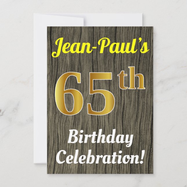 Faux Wood, Faux Guld 65e Birthday Celebration Inbjudningar (Framsida)