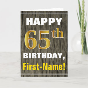 Faux Wood, Faux Guld 65e Birthday + Namn Kort