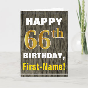 Faux Wood, Faux Guld 66:e födelsedagen + Namn Kort