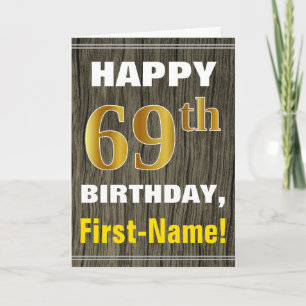 Faux Wood, Faux Guld 69:e födelsedagen + Namn Kort