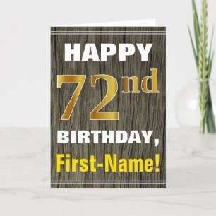 Faux Wood, Faux Guld 72:a födelsedagen + Namn Kort