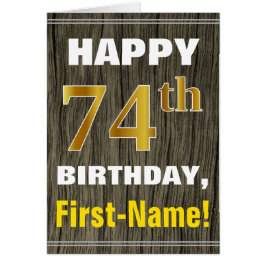Faux Wood, Faux Guld 74:e födelsedagen + Namn Hälsningskort