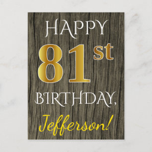 Faux Wood, Faux Guld 81:a födelsedagen + eget namn Vykort