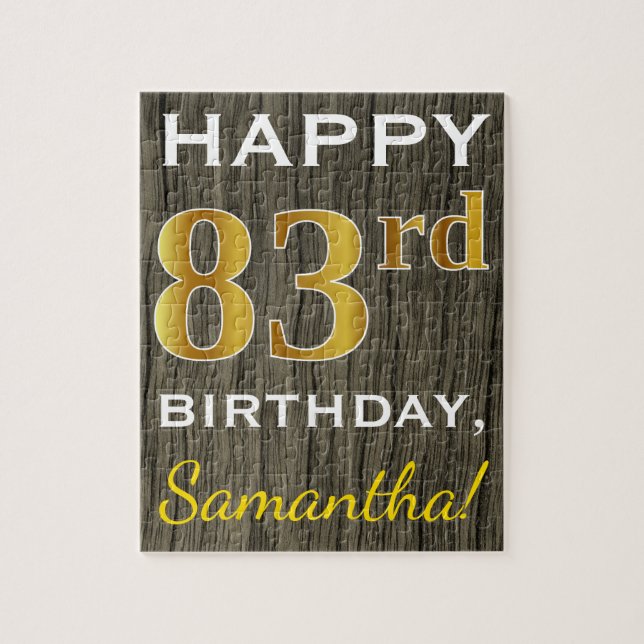 Faux Wood, Faux Guld 83 Birthday + Custom Name Pussel (Vertikal)