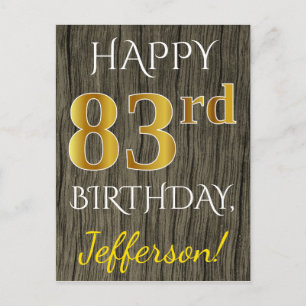Faux Wood, Faux Guld 83 Birthday + Custom Name Vykort