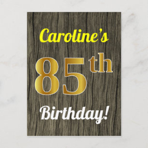 Faux Wood, Faux Guld 85 Birthday & Custom Name Vykort