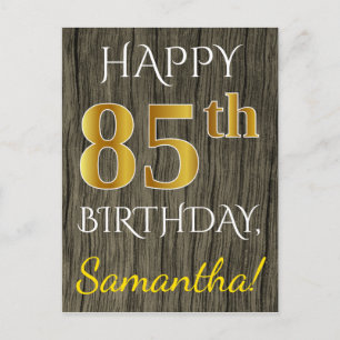 Faux Wood, Faux Guld 85 Birthday + Custom Name Vykort