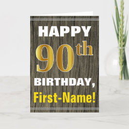 Faux Wood, Faux Guld 90:e Birthday + Namn Kort