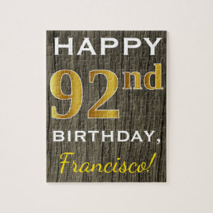 Faux Wood, Faux Guld 92:a födelsedagen + eget namn Pussel