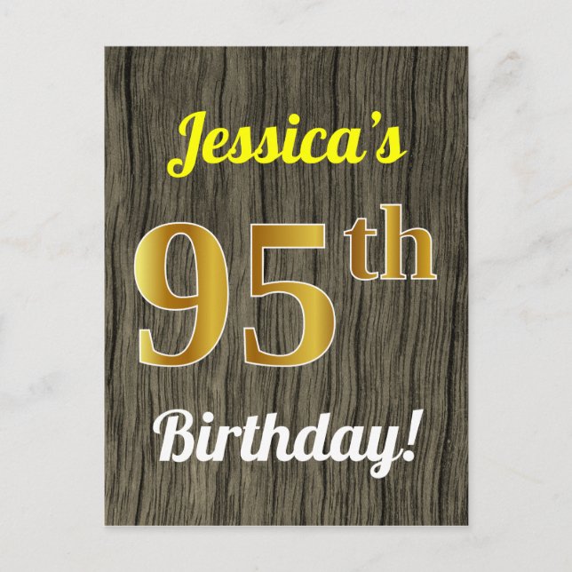 Faux Wood, Faux Guld 95 Birthday & Custom Name Vykort (Framsida)