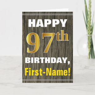 Faux Wood, Faux Guld 97:e födelsedagen + Namn Kort