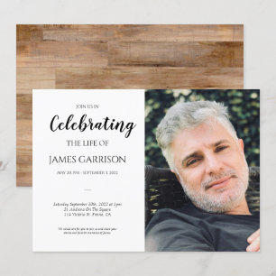 Faux Wood Firande of Life with Photo Funeral Inbjudningar