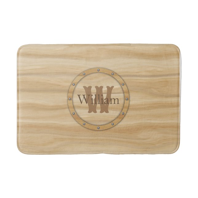 Faux Wood Grain Monogram Badrumsmatta (Framsidan)