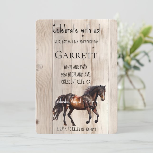 Faux Wood Horse Birthday Inbjudningar (Stående Fram)