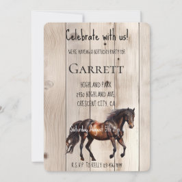 Faux Wood Horse Birthday Inbjudningar