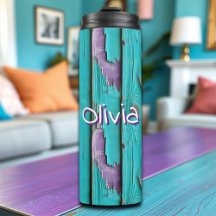 Faux Wood Lila and Turquise Blue