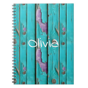 Faux Wood Lila and Turquise Blue Anteckningsbok