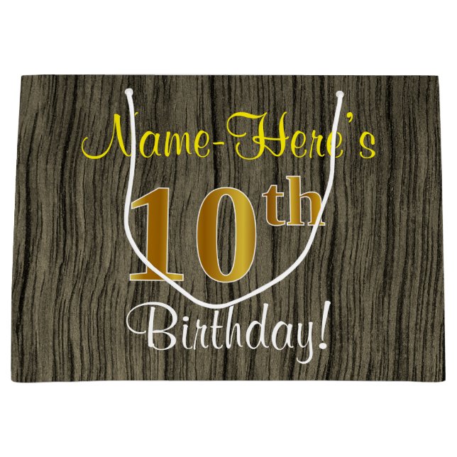 Faux Wood look, Faux Guld 10:e födelsedagen + Namn (Framsidan)
