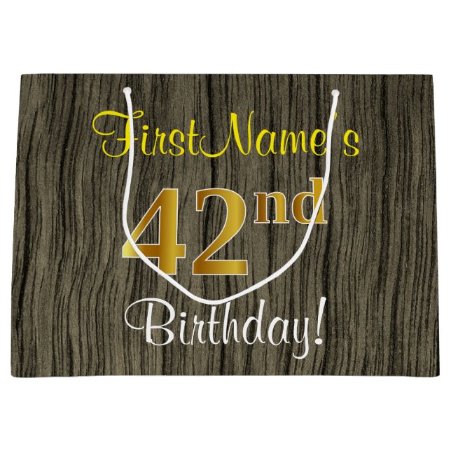 Faux Wood look, Faux Guld 42:a födelsedagen + Namn (Framsidan)