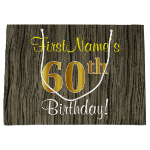 Faux Wood look, Faux Guld 60 Birthday + Namn