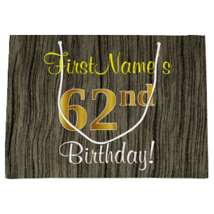 Faux Wood look, Faux Guld 62:a födelsedagen + Namn