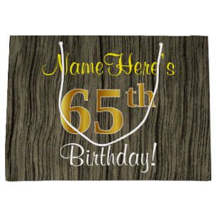 Faux Wood look, Faux Guld 65e Birthday + Namn