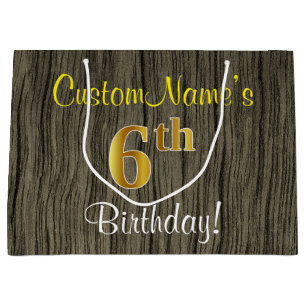 Faux Wood look, Faux Guld 6e Birthday + Namn