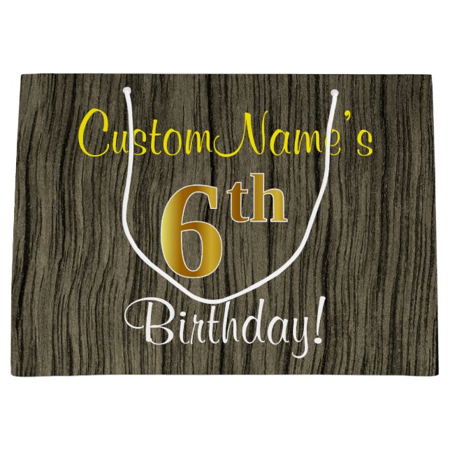 Faux Wood look, Faux Guld 6e Birthday + Namn (Framsidan)