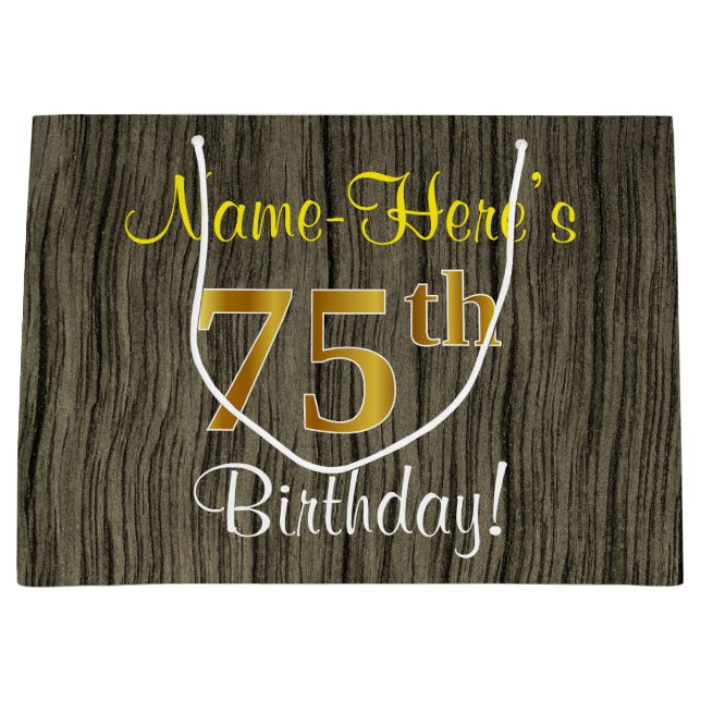 Faux Wood look, Faux Guld 75:e Birthday + Namn (Framsidan)