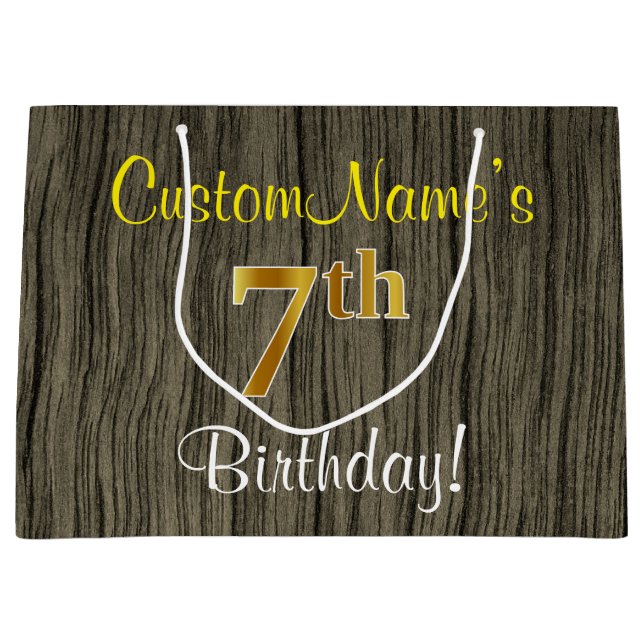 Faux Wood look, Faux Guld 7:e Birthday + Namn (Framsidan)
