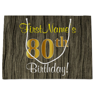 Faux Wood look, Faux Guld 80 Birthday + Namn