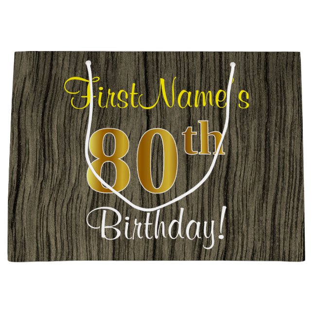 Faux Wood look, Faux Guld 80 Birthday + Namn (Framsidan)