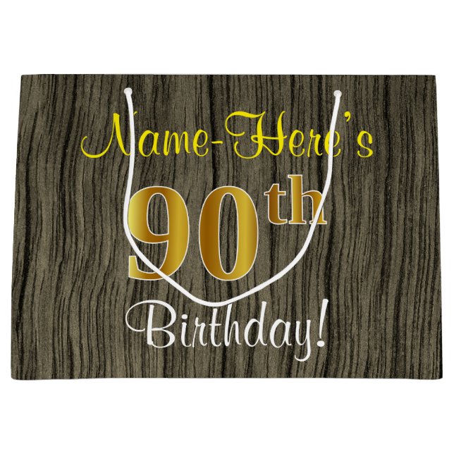 Faux Wood look, Faux Guld 90:e Birthday + Namn (Framsidan)