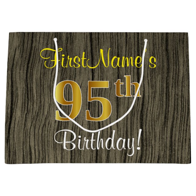 Faux Wood look, Faux Guld 95 Birthday + Namn (Framsidan)